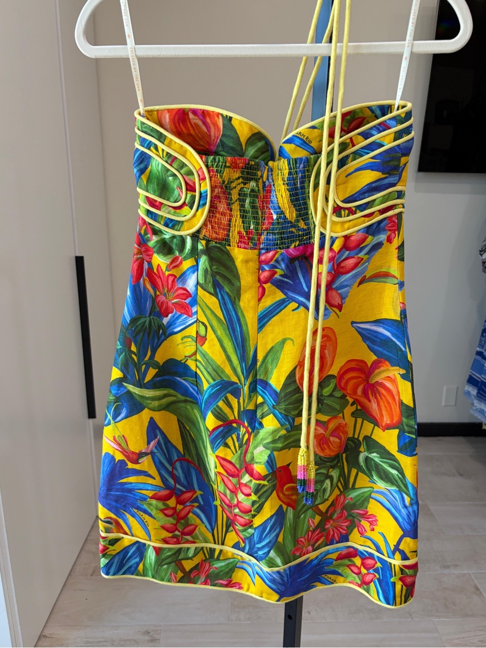 Farm Rio Bright Nature Linen Halter Mini Dress - Picture 7 of 9